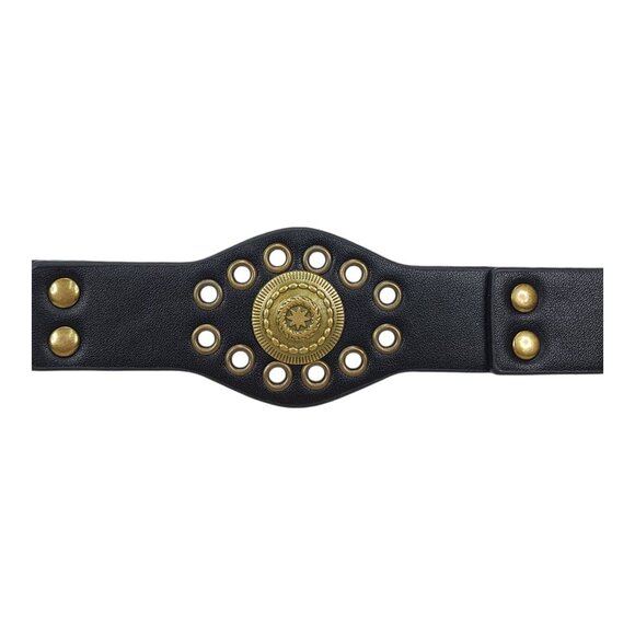 La Valentina Womens Black Belt M/L With Brass Buckle & Eyelets 1 7/8" Wide 43" L - Picture 9 of 13
